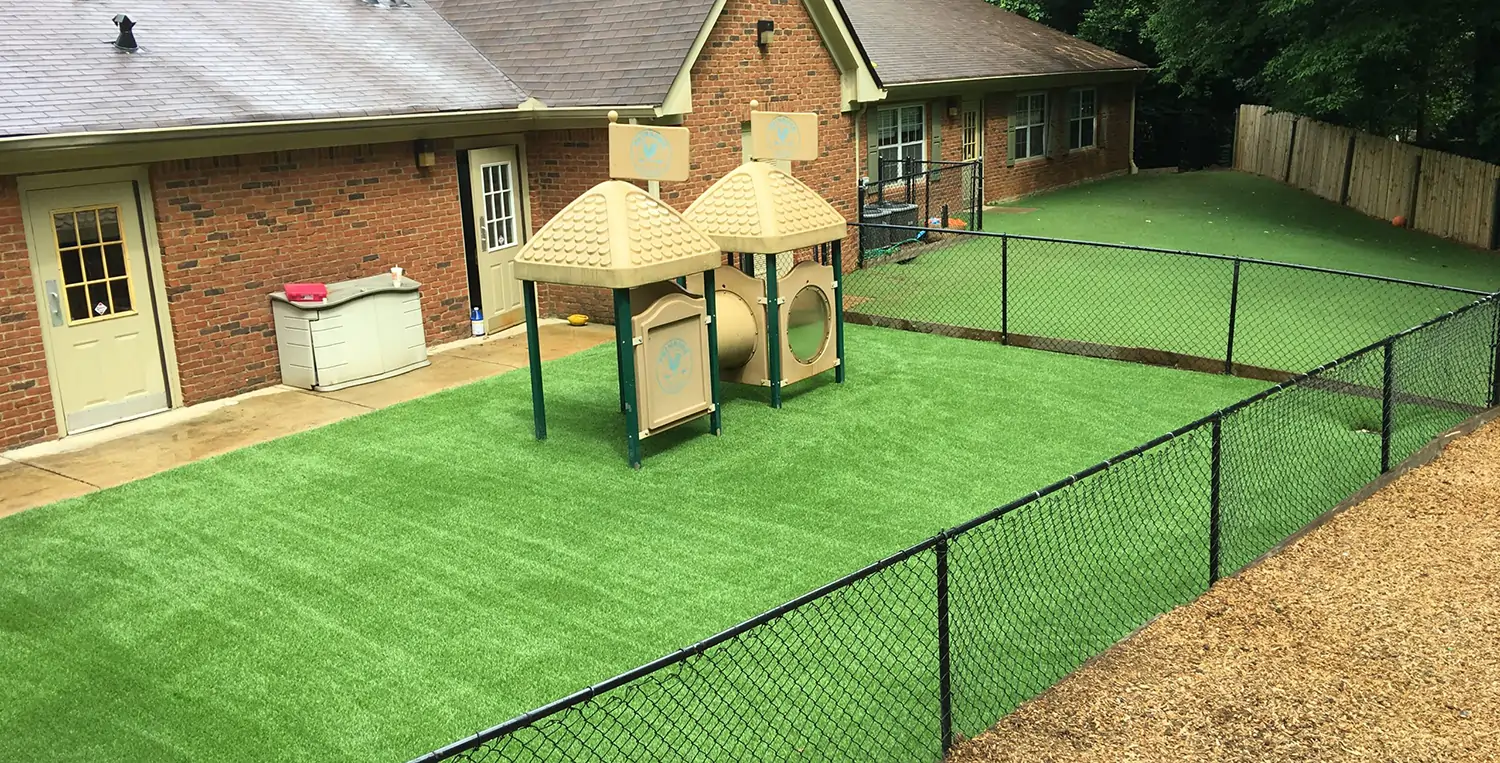 Pet-safe synthetic turf with drainage system in a Houston yard